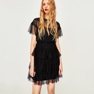 Zara Sheer Lace and Ruffle Mini Dress, size S